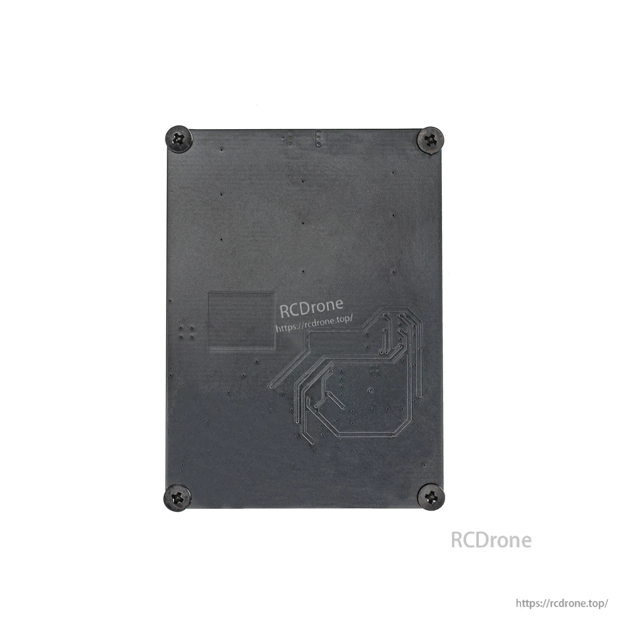 OddityRC Vortex F100 12S ESC top cover, straight-on view with four corner screws