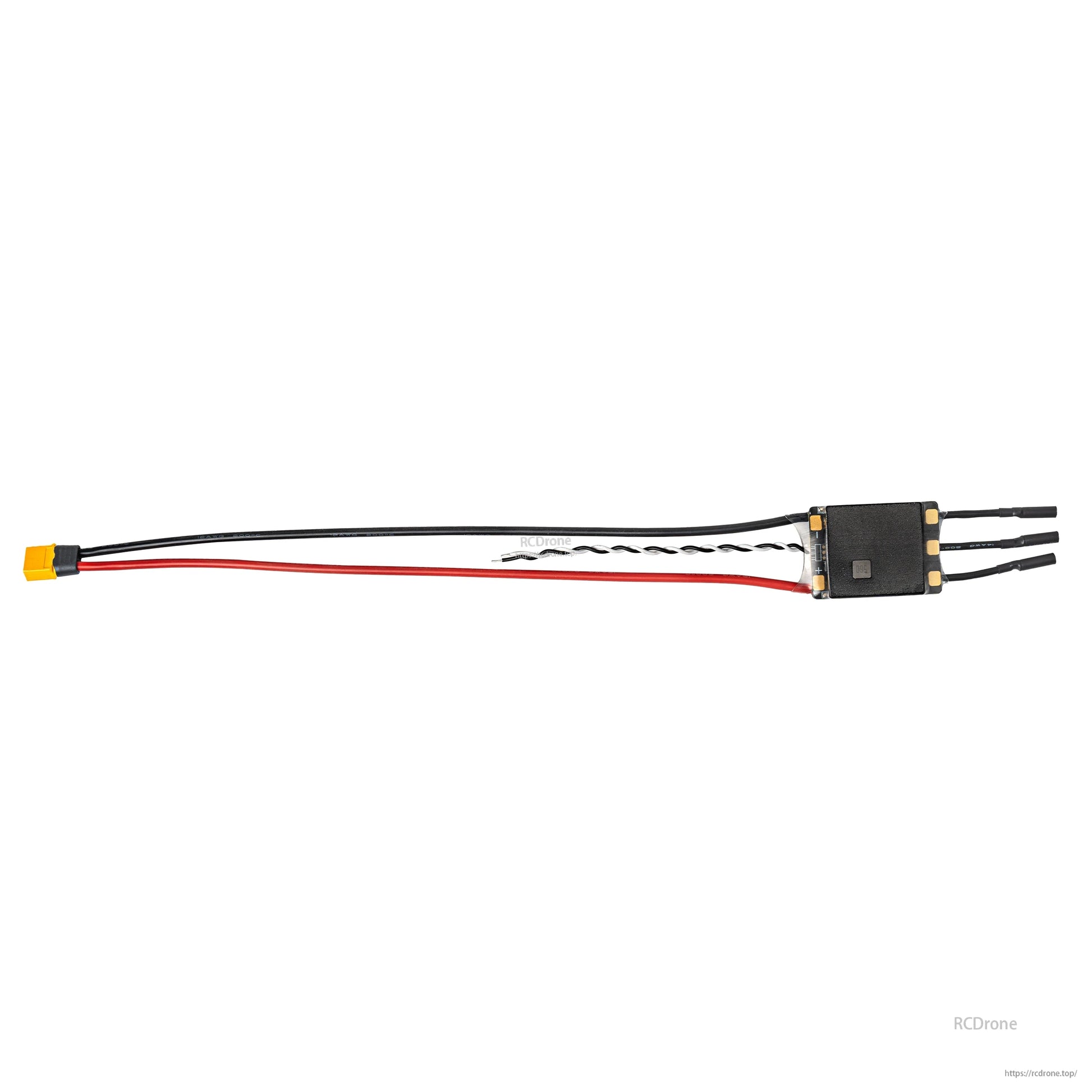 Opposite side full harness view showing shrink-wrapped ESC body and extended leads