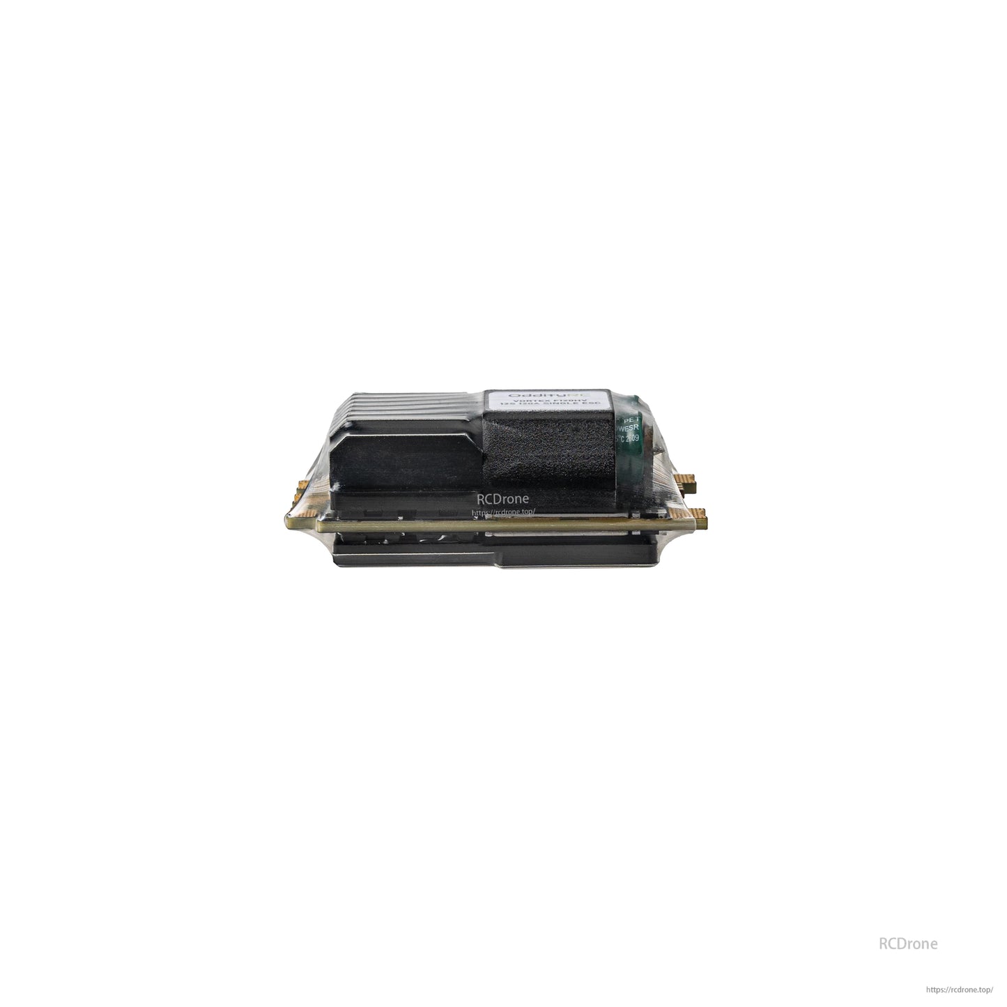 Side profile view showing stacked board design and low-height heatsink housing