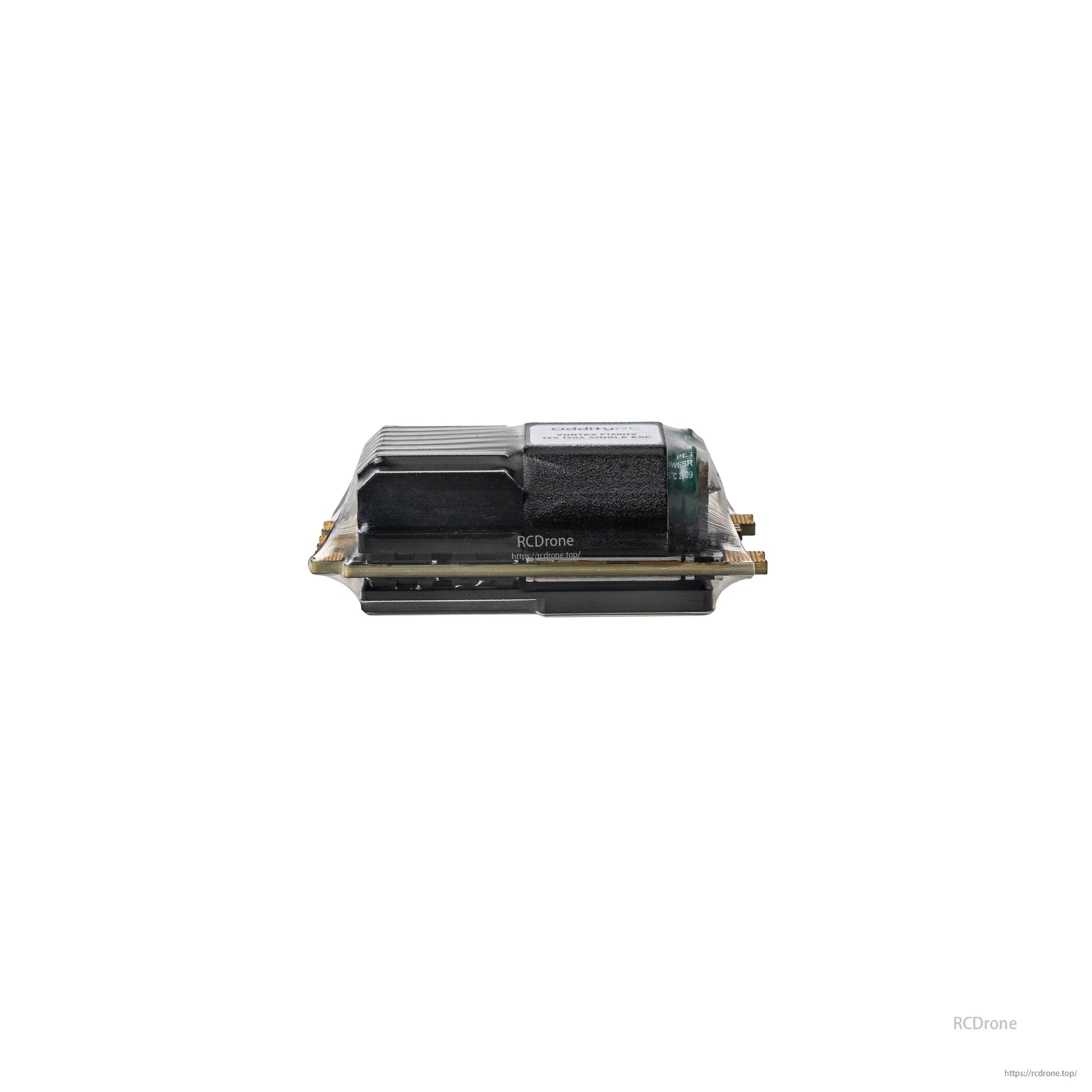 Side profile view showing stacked board design and low-height heatsink housing