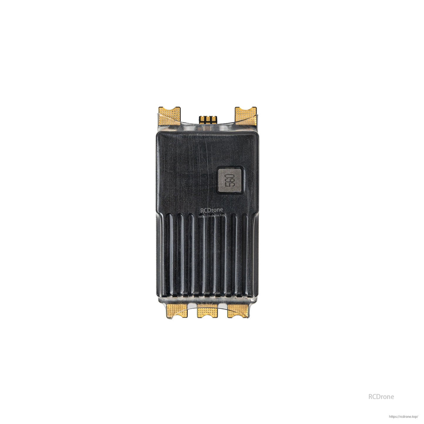 Bottom view of ESC showing ribbed heatsink base and small 120 marking