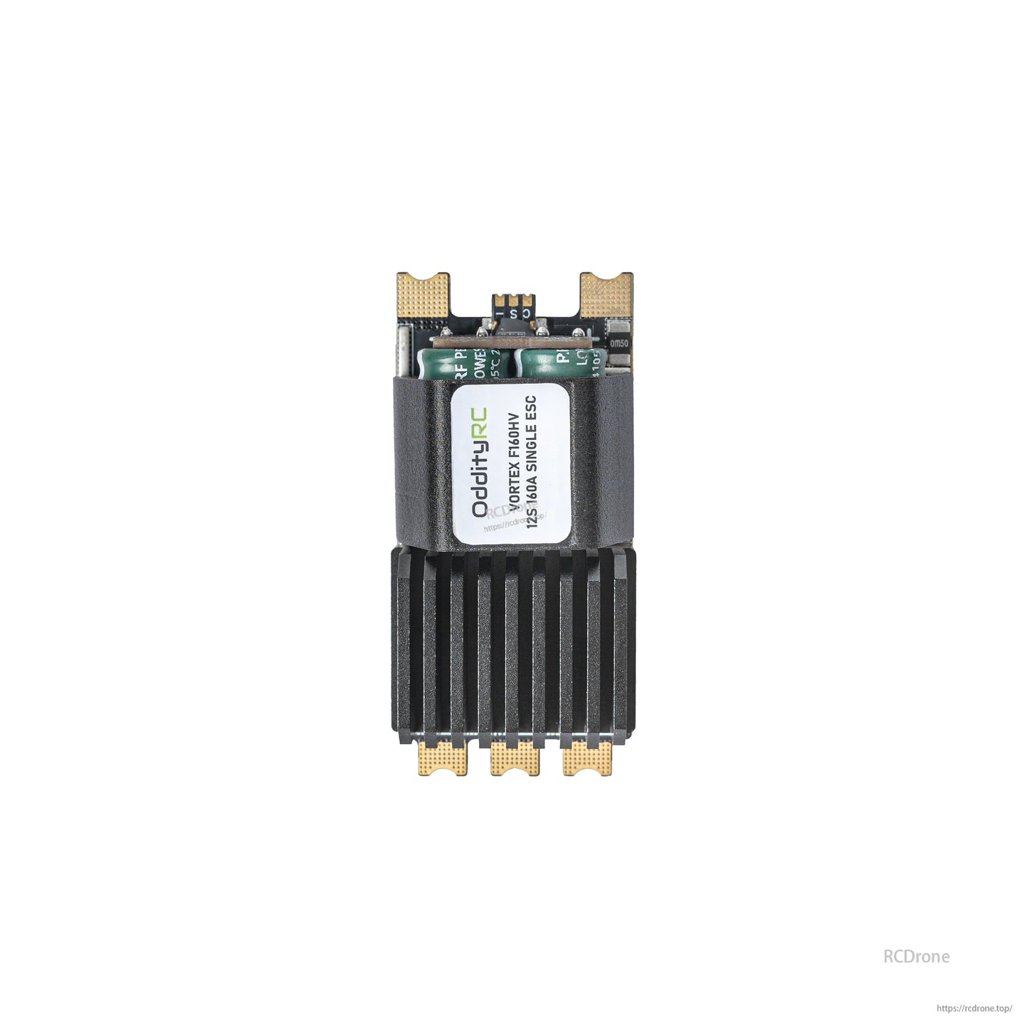 Front view showing OddityRC label and capacitor section on the ESC module