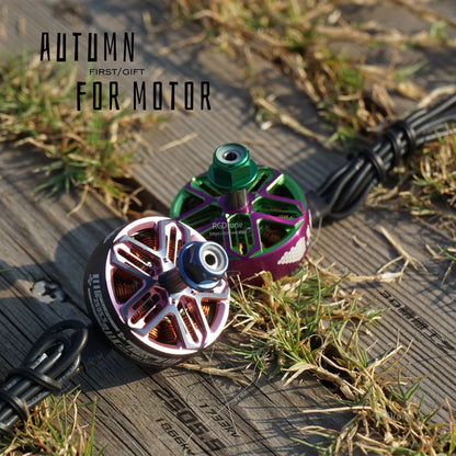 OddityRC Wing 2505.5 Motor lifestyle shot on wooden surface outdoors, two motors with wires