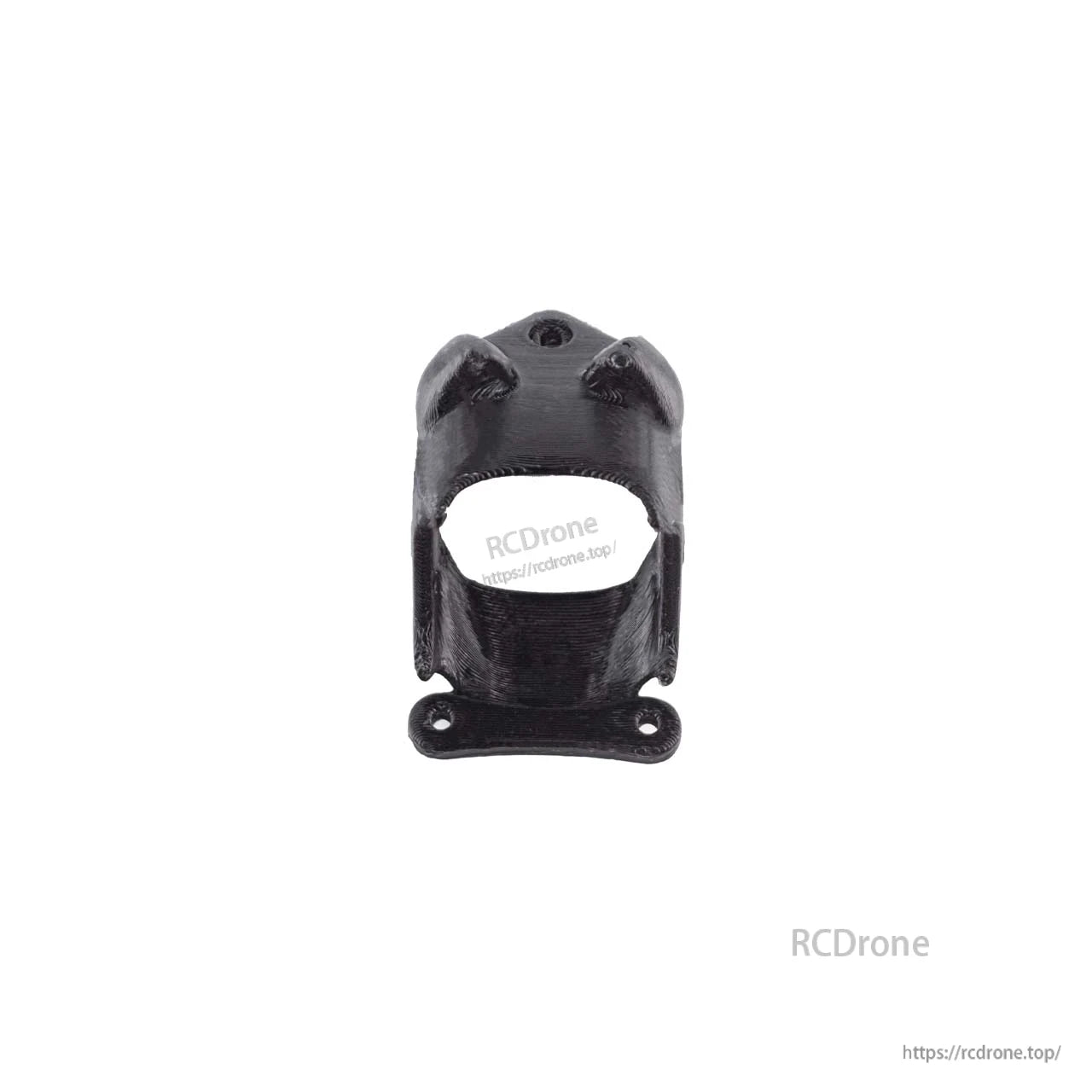 Black 3D-printed camera canopy mount with front opening and two mounting tabs