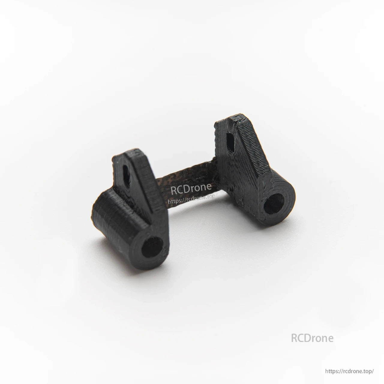 Black 3D-printed camera mounting bracket, dual side tabs with bolt holes