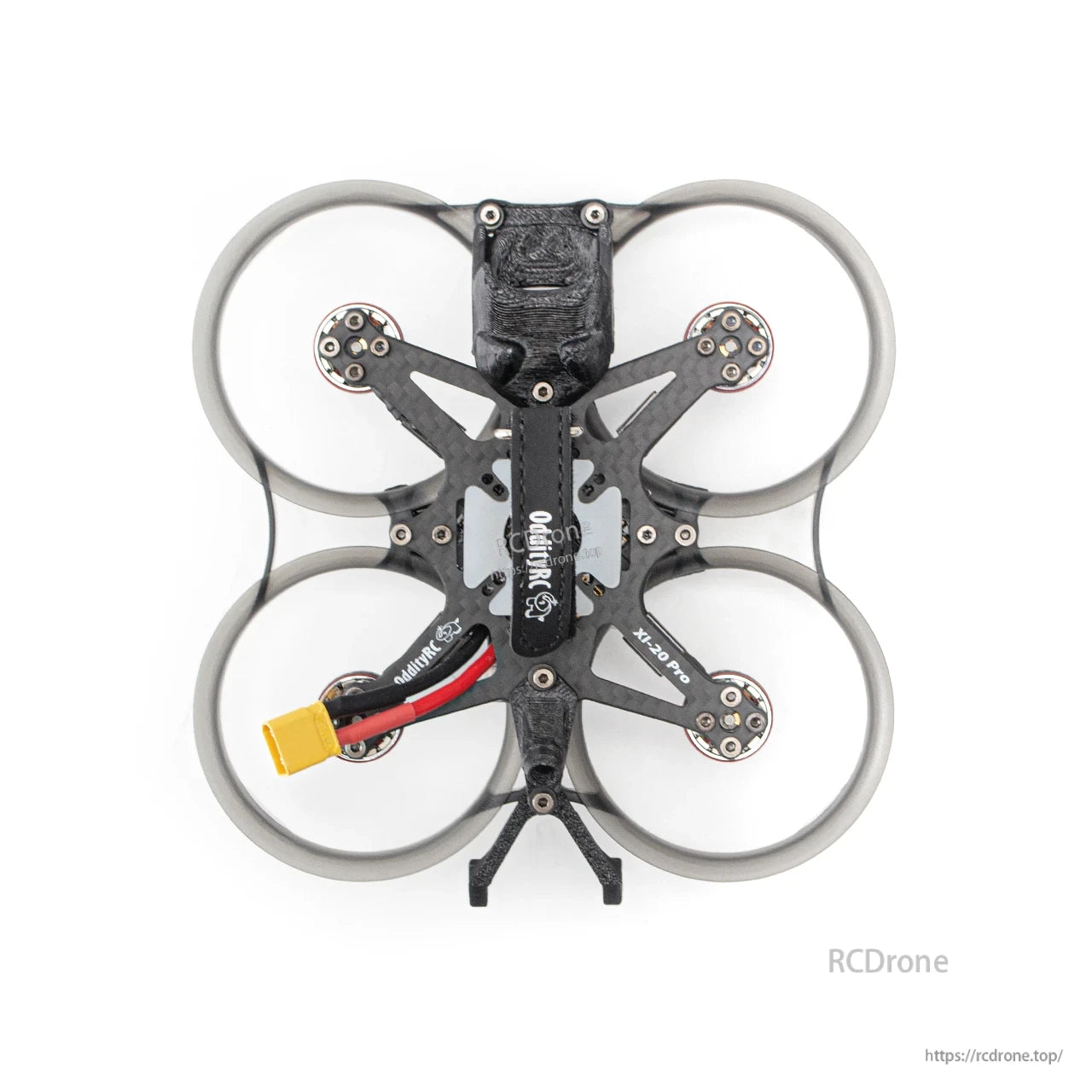 Top-down view of ducted frame layout with four motor mounts, carbon arms and XT30 connector
