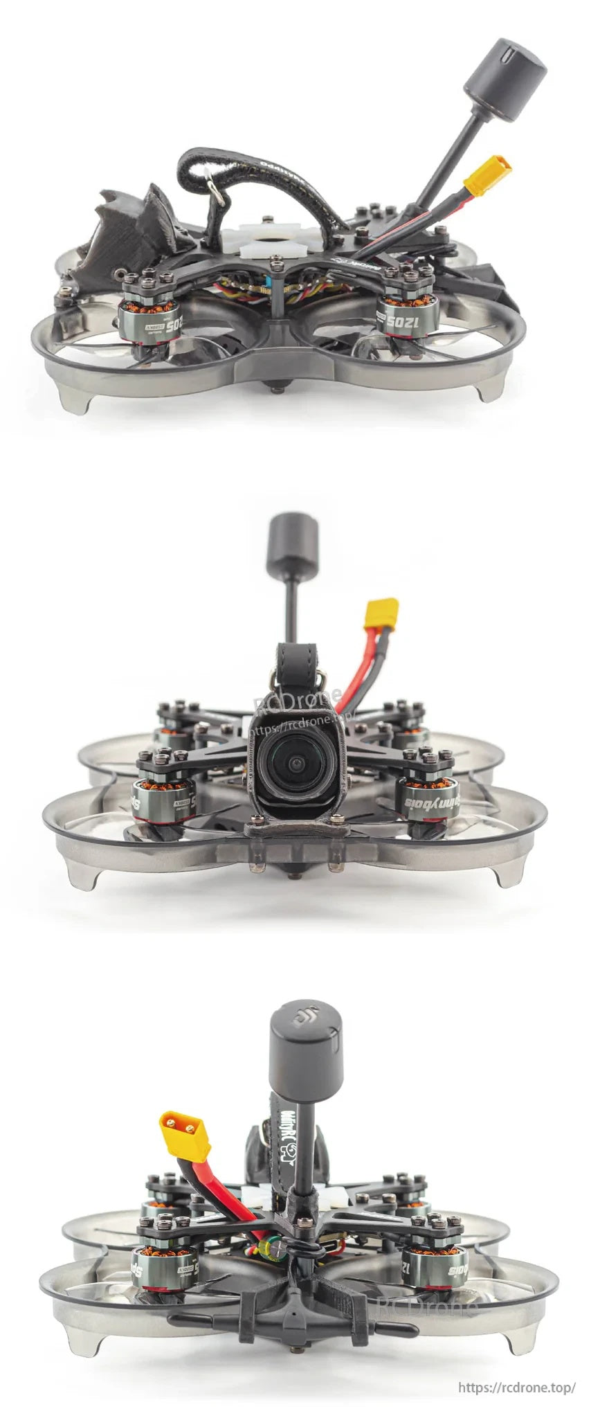 Side, front, and rear views of the XI20 Pro HD O3 Version ducted frame with camera mount and antenna mount
