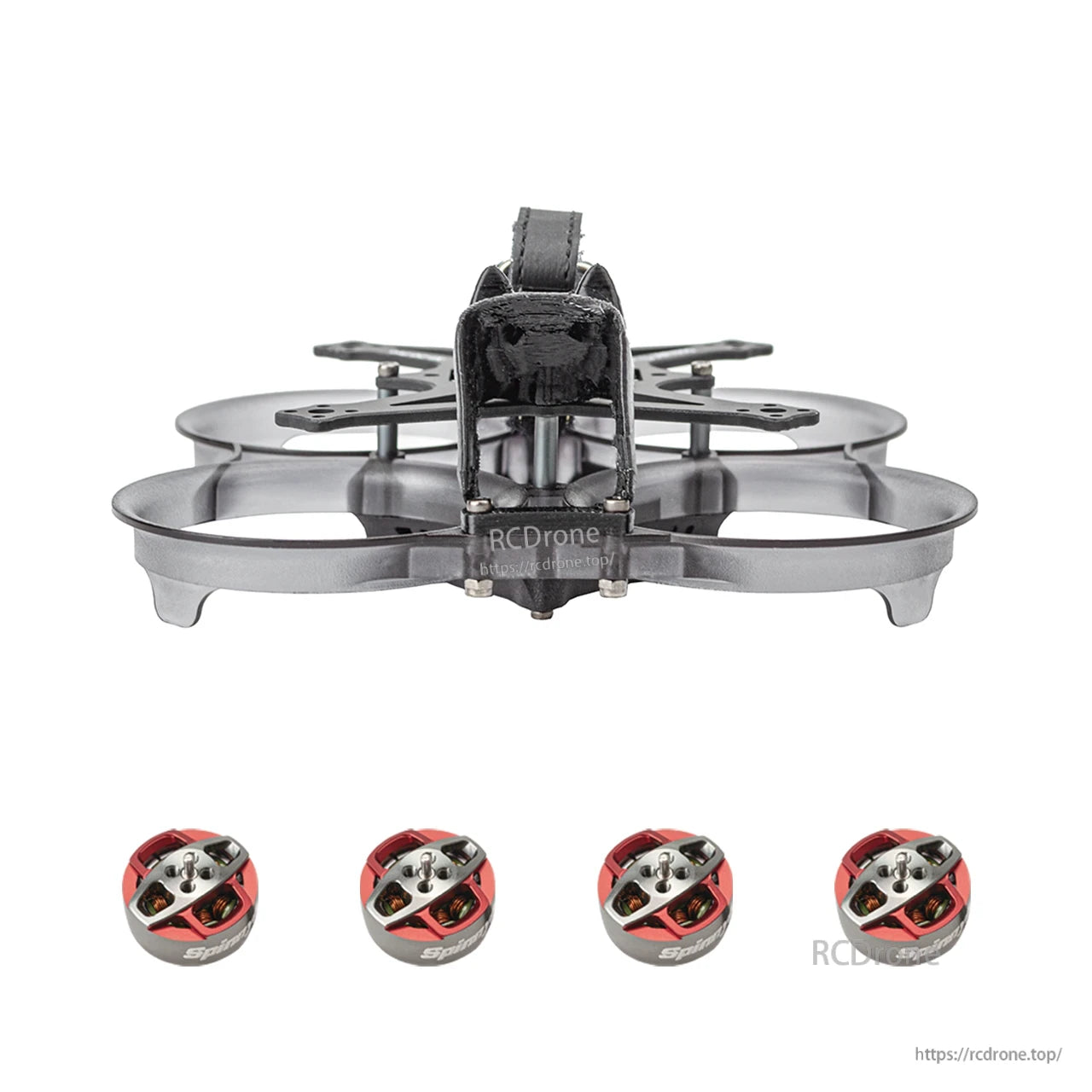 Rear close view of ducted frame with canopy mount and four motors shown as included items