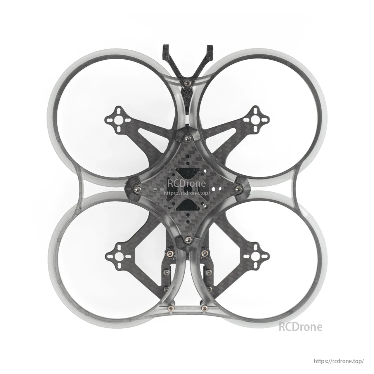 Top-down view of carbon fiber center plate and four 2.5 inch ducts