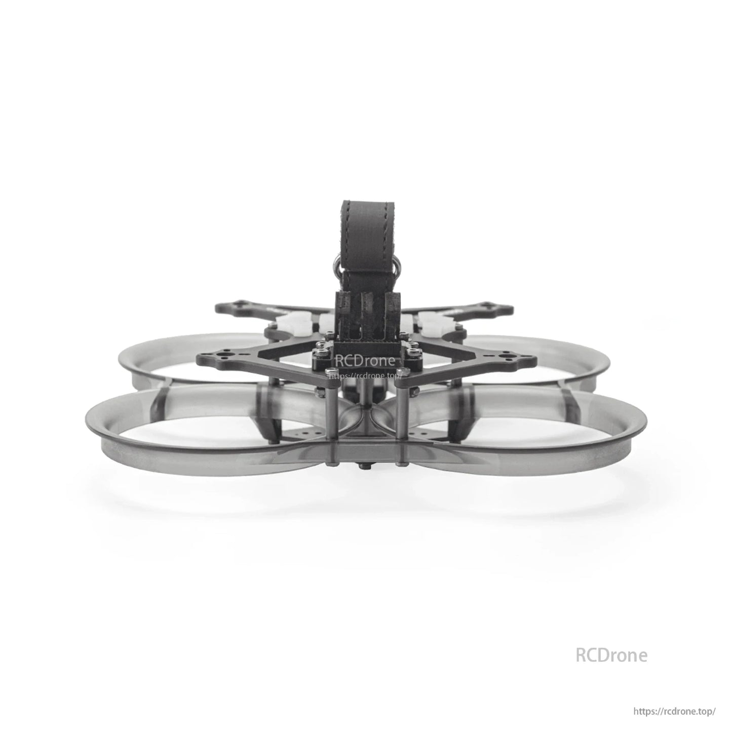 Front view of ducted FPV frame with canopy mount and standoff structure