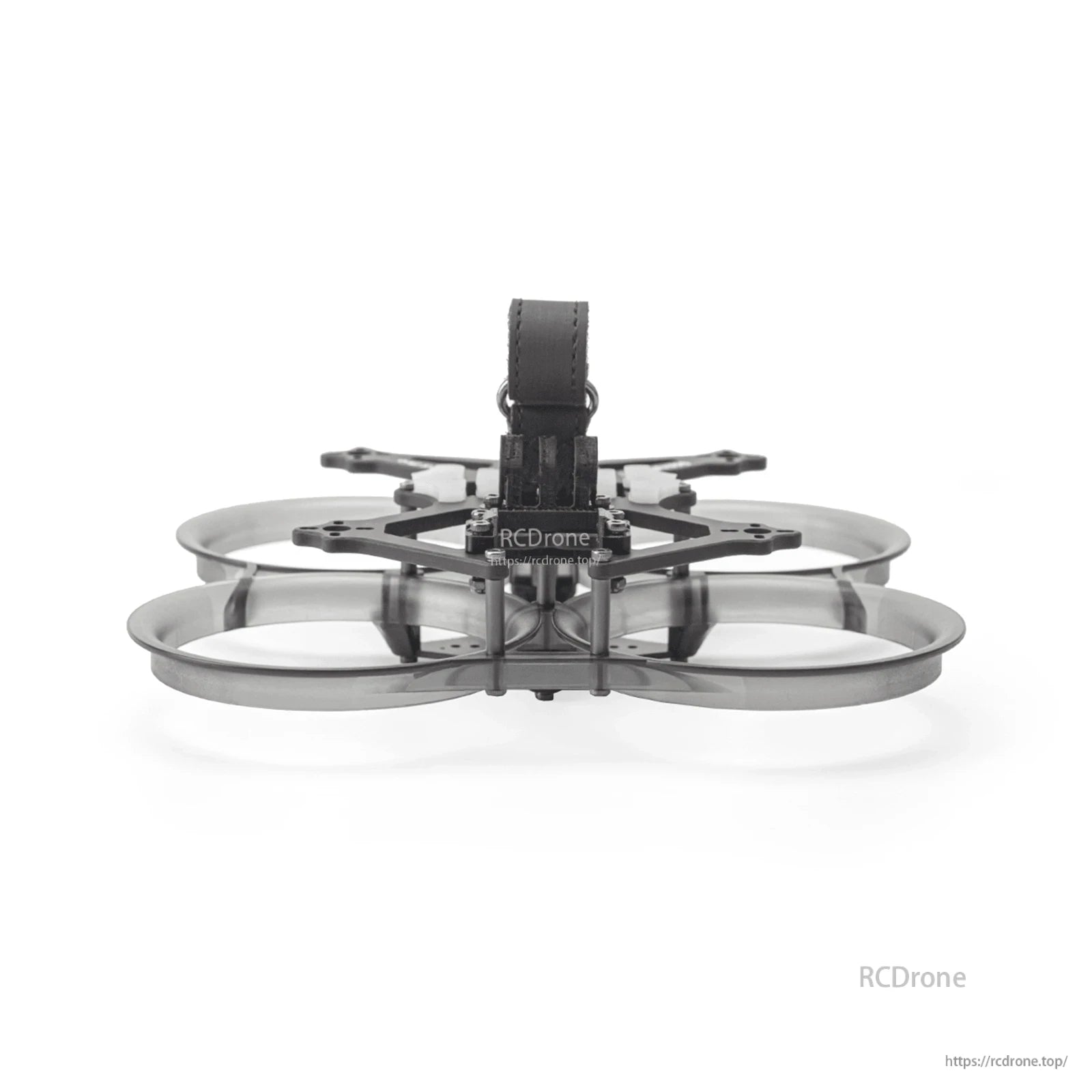 Front view of ducted FPV frame with canopy mount and standoff structure