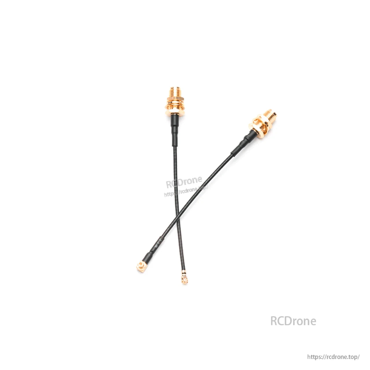 Two RF coax pigtail cables with gold connectors for FPV antenna mounting