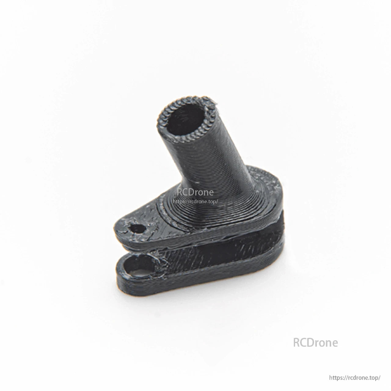 3D-printed vertical tube mount with two-hole base, black plastic