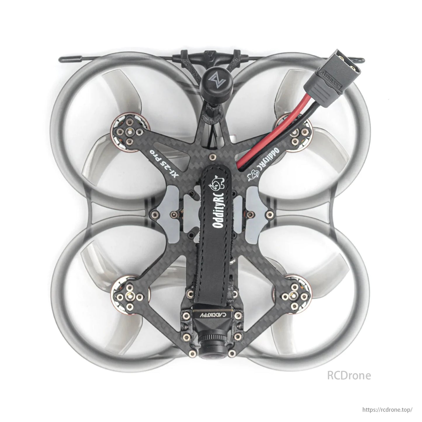 OddityRC XI-25 Pro HD, a 2.5-inch cinematic whoop FPV drone with protective rings, carbon fiber frame, supporting 4S/6S for agile flight.