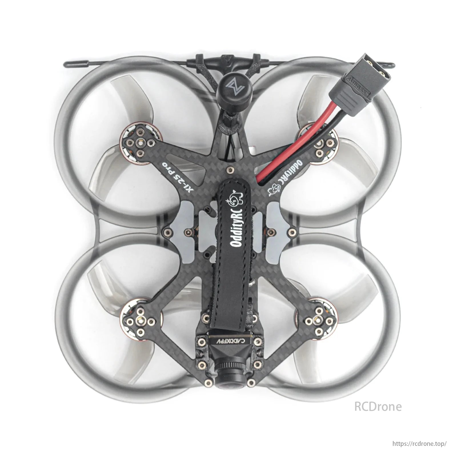 OddityRC XI-25 Pro HD, a 2.5-inch cinematic whoop FPV drone with protective rings, carbon fiber frame, supporting 4S/6S for agile flight.
