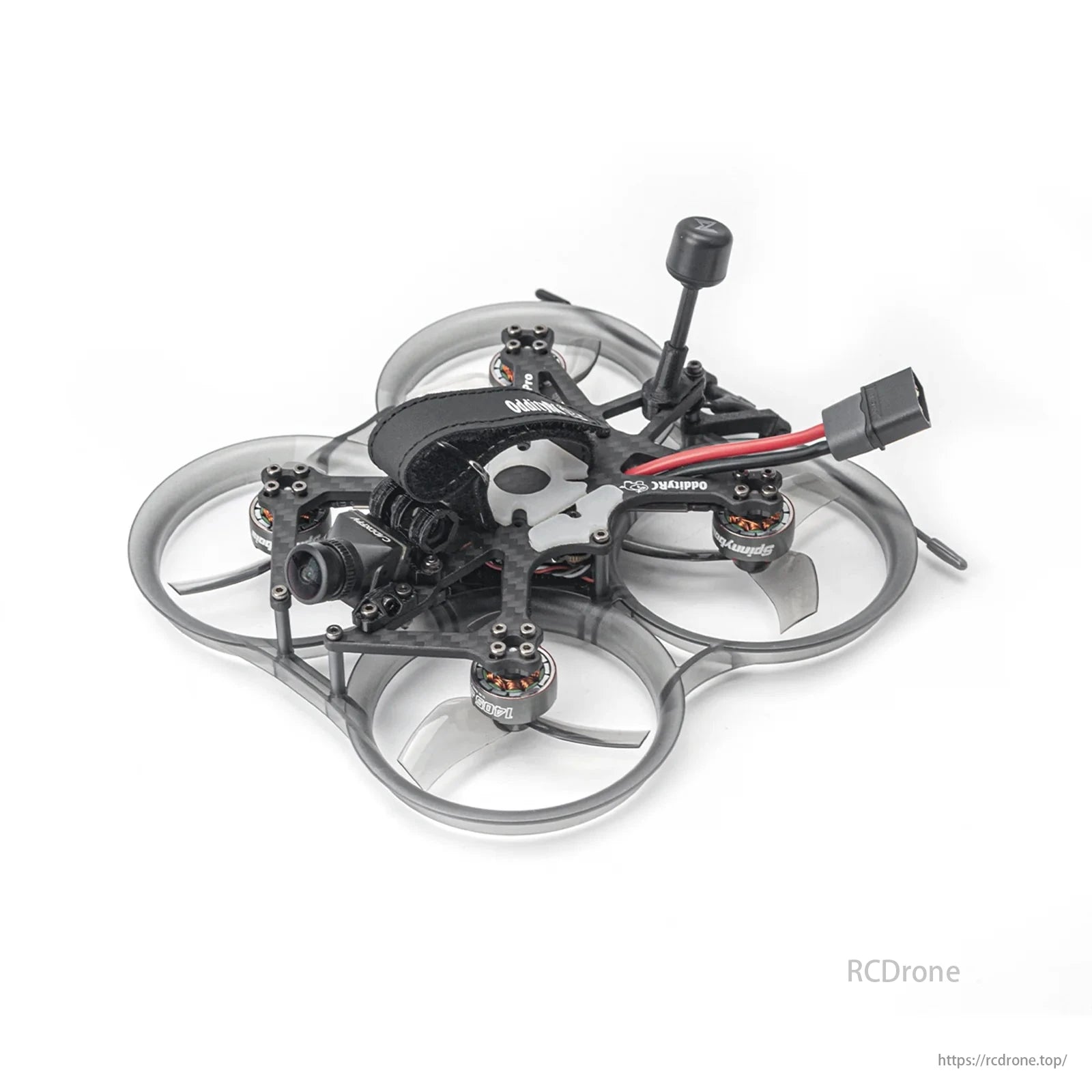 OddityRC XI25 Pro HD, a cinematic whoop FPV drone with transparent frame, motors, and camera, supports 4S/6S batteries.