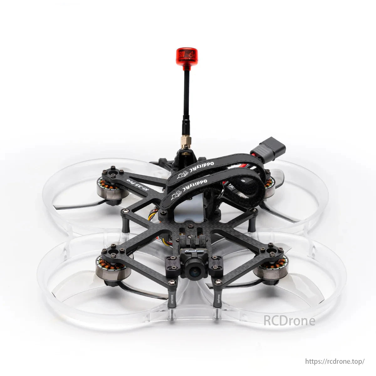 OddityRC XI35 Pro 3.5-Inch HD Vista FPV, OddityRC XI35 Pro FPV drone with Runcam WASP, Caddx Polar/Nebula Pro, carbon frame, clear prop guards, and camera.