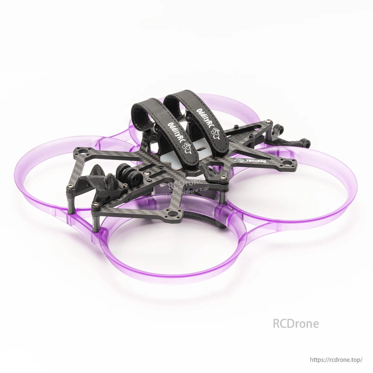 Translucent purple prop guards installed on XI35 Pro frame, side angle view