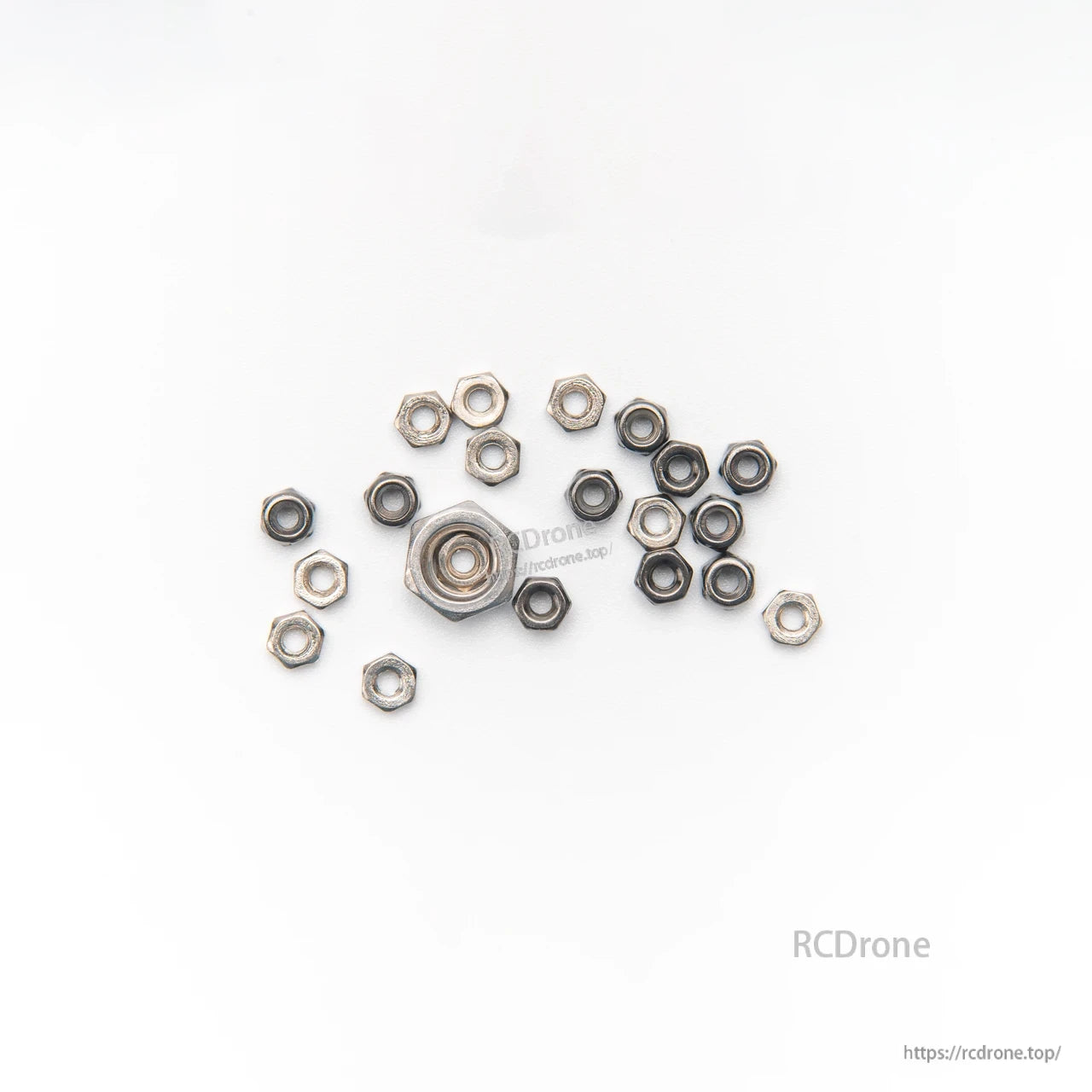 Assorted hex nuts set with one larger nut and washer, for FPV frame build