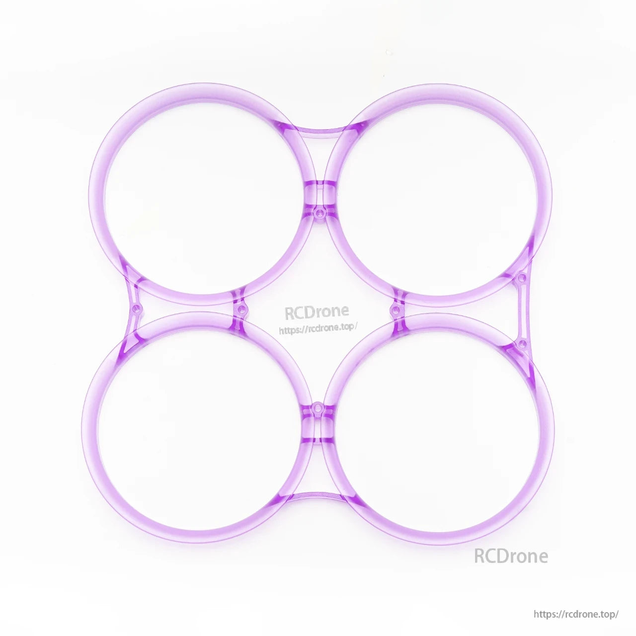 Purple transparent prop guard duct frame with four connected circular ducts, top view