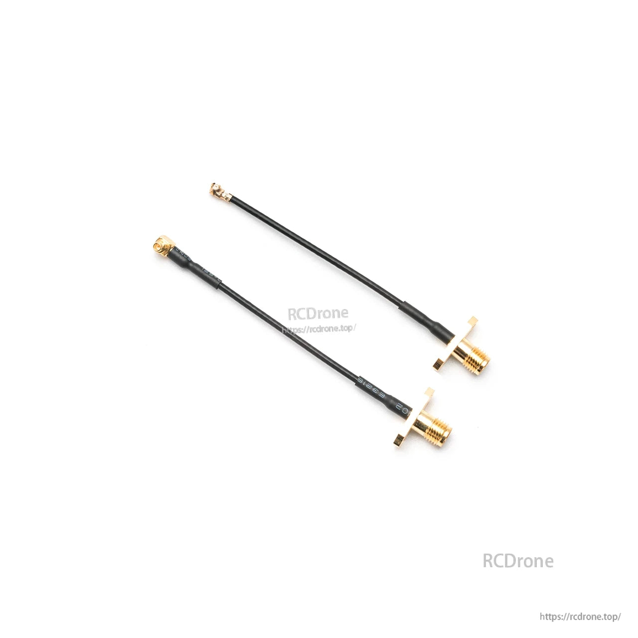Two RF antenna pigtail cables with bulkhead SMA connectors and U.FL ends