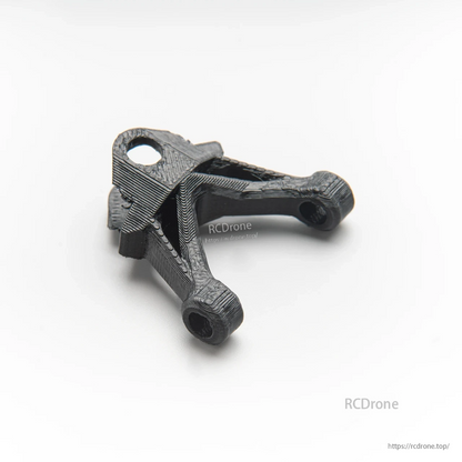 Black 3D-printed arm bracket with two mounting holes and reinforced cross brace