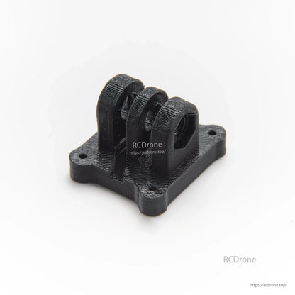 Black 3D-printed mounting base with two upright loops and four corner screw holes