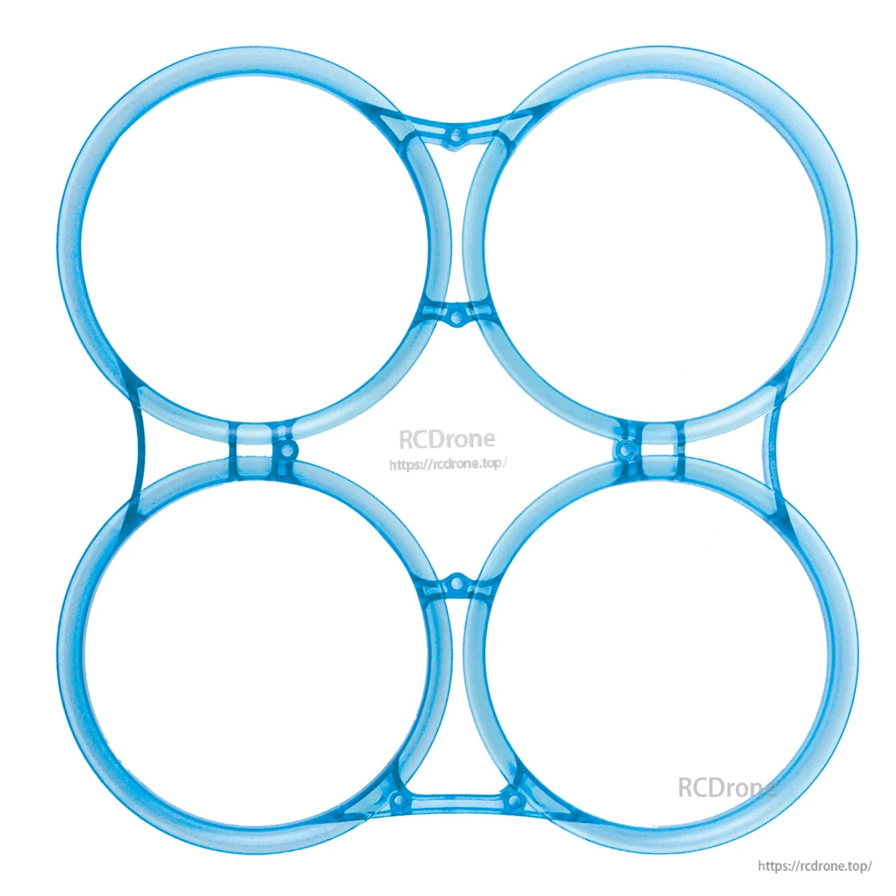 Blue transparent prop guard duct frame, four connected circular ducts for whoop-style build