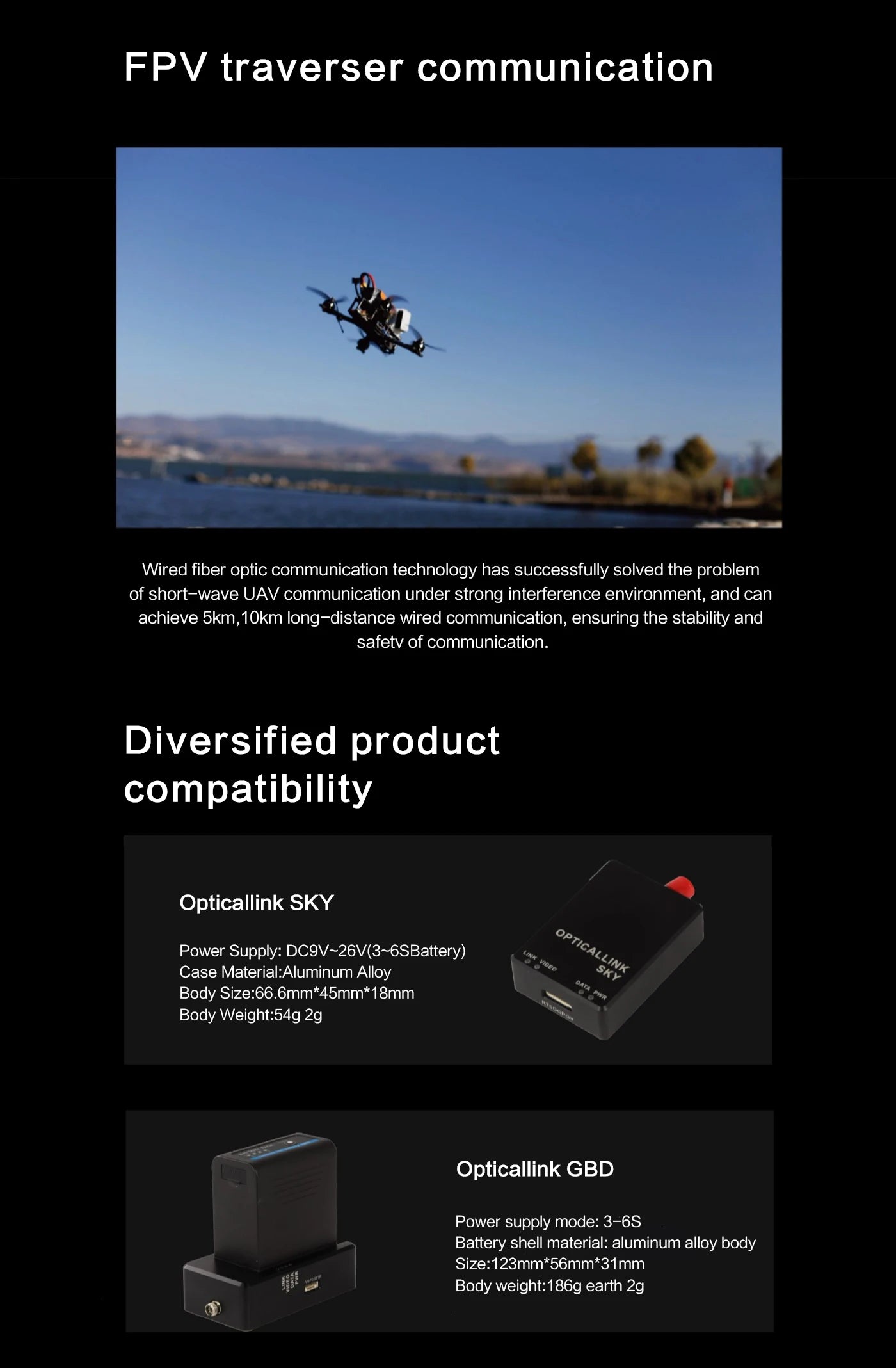 Optical Fiber FPV Extender extends UAV communication distance up to kilometers under strong interference, ensuring stability and safety.