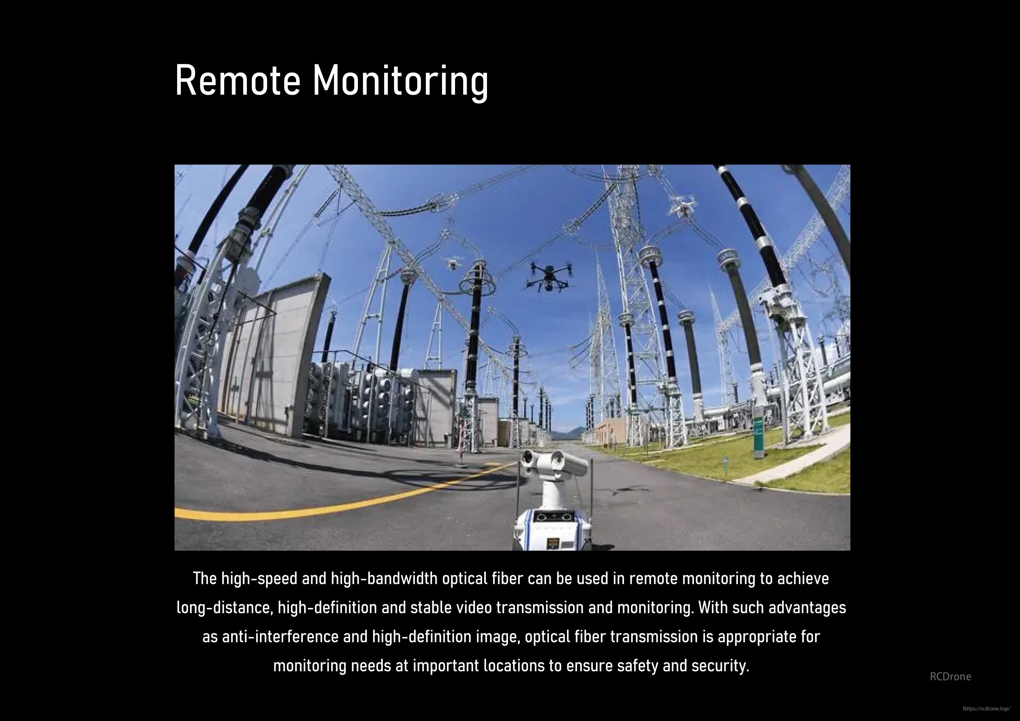 OpticalLink GBD, FPV drone system for transmitting image data using optical fibers over distances up to 20 km.