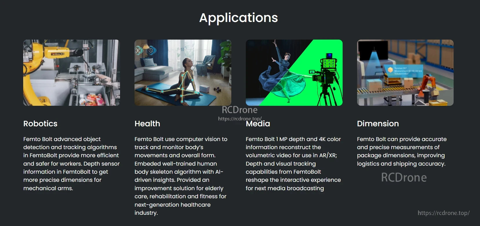 Orbbec Femto Bolt 3D Depth Camera, Femto Bolt 3D camera enables robotics, health, media, and logistics with AI-powered depth sensing for object tracking, motion monitoring, AR/XR video, and accurate package measurement.