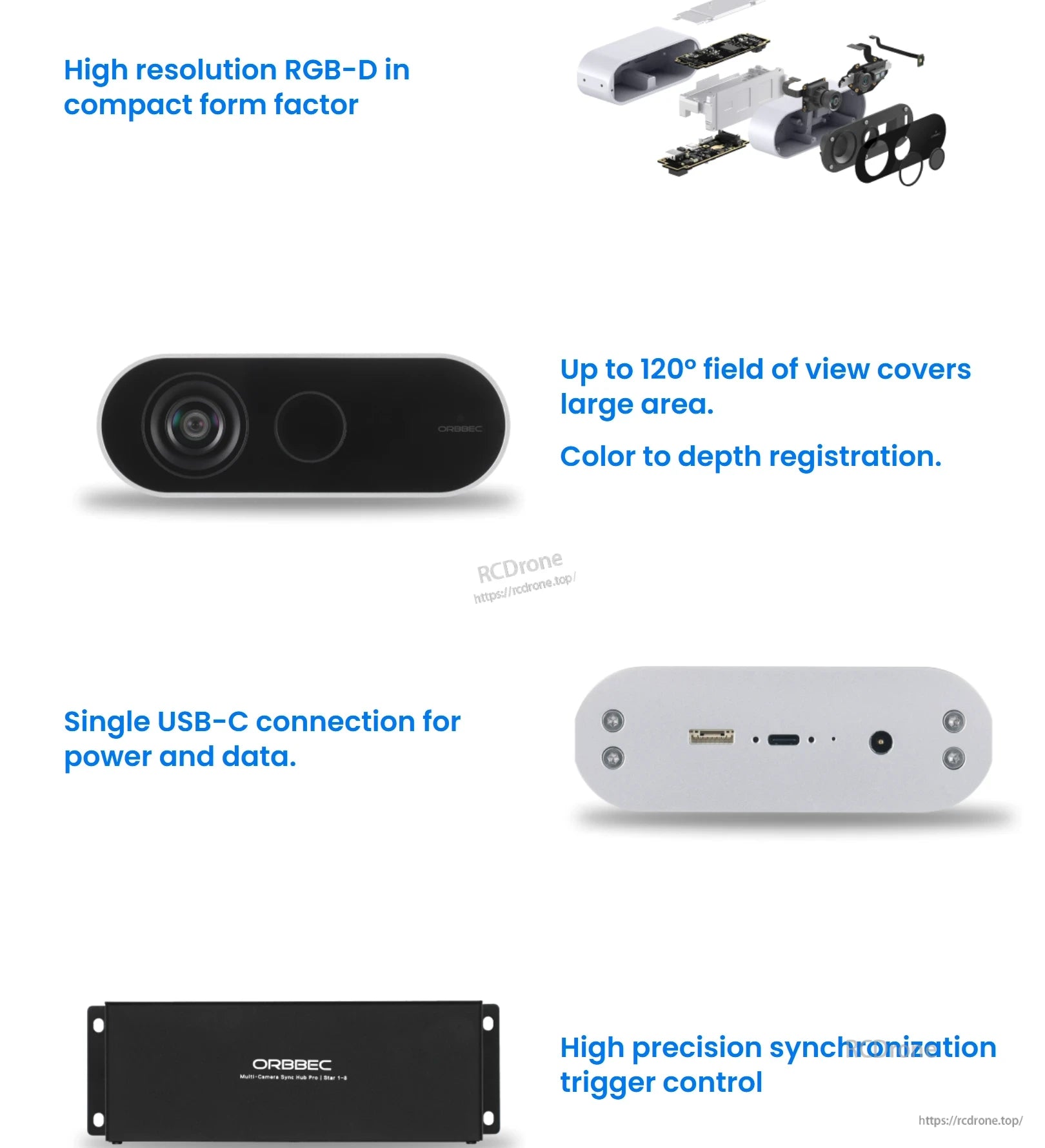 Orbbec Femto Bolt 3D Depth Camera, The device offers high-resolution RGB-D imaging with a wide field of view and a single USB-C connection.