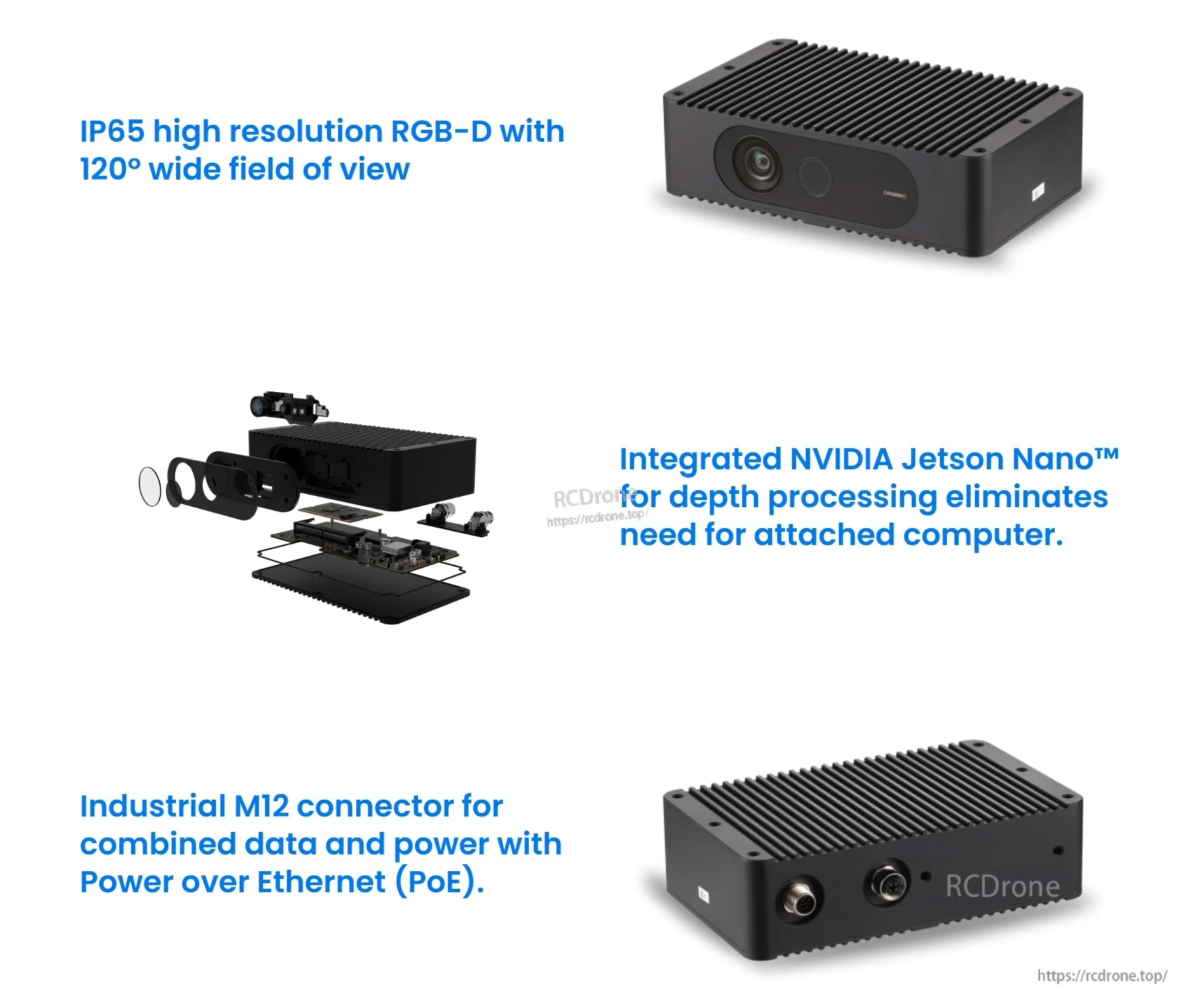 Orbbec Femto Mega I Depth Camera, IP65 RGB-D camera, 120° FOV, NVIDIA Jetson Nano for depth, M12 connector with PoE support.