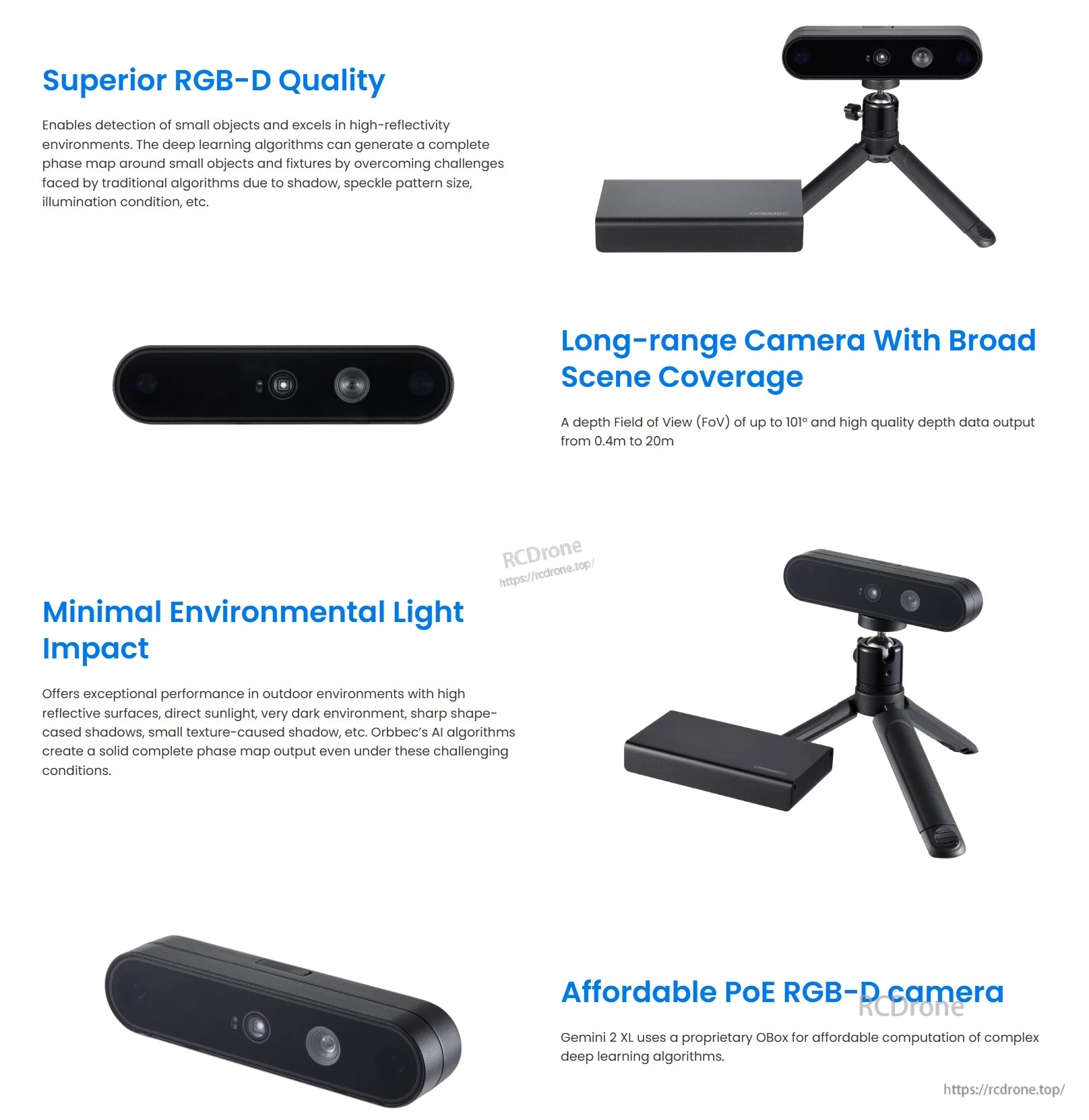 Orbbec Gemini 2 XL PoE RGB‑D 3D Camera, The Orbbec Gemini 2 XL PoE delivers high-quality depth, 20m range, low light sensitivity, and AI-powered performance for reliable, affordable outdoor RGB-D imaging.