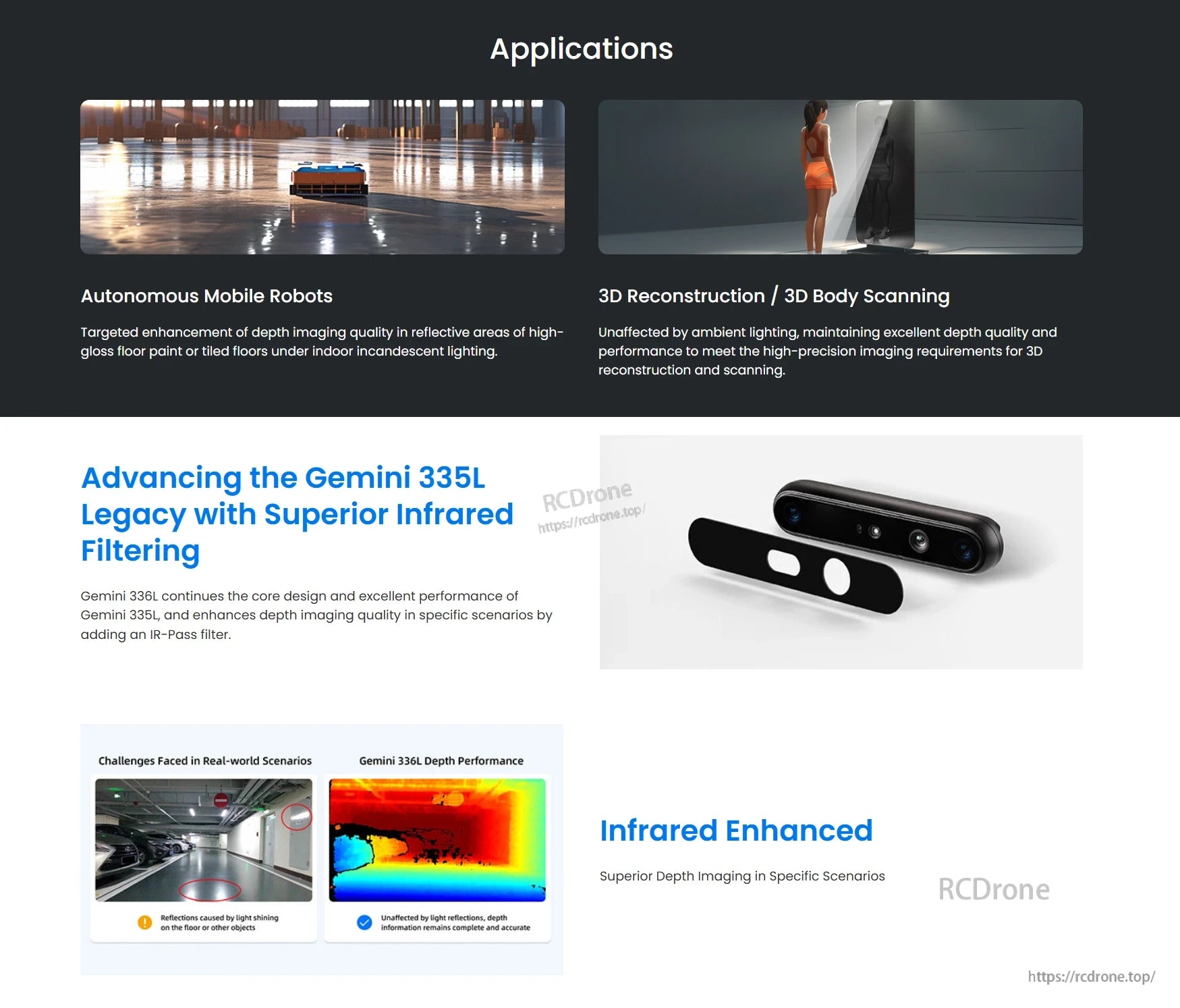 Orbbec Gemini 336L 3D Camera, Orbbec Gemini 336L delivers precise depth imaging with advanced IR filtering, ideal for robots and 3D scanning in reflective, bright environments.