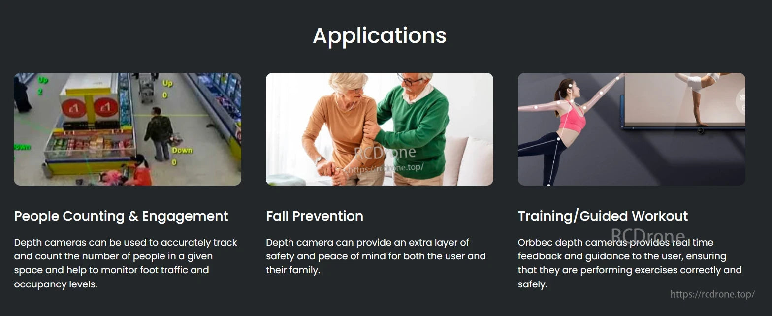 Orbbec Persee+ 3D Depth Camera, Depth cameras enable people counting, fall prevention, and guided workouts by tracking movements, enhancing senior safety, and providing real-time feedback for correct exercise form.