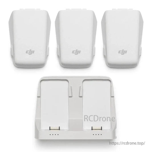 Original DJI Flip Intelligent Flight Battery, Three DJI batteries and a dual charger for drones.