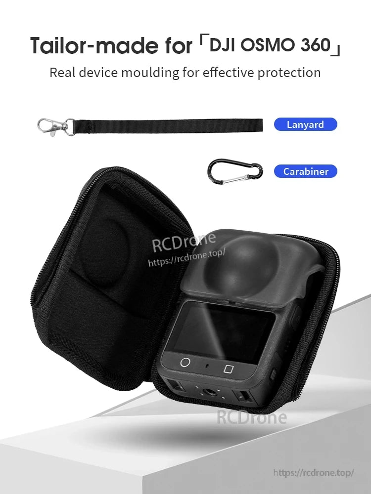 Osmo 360 Camera Case, Custom-fit case for DJI Osmo 360, offering precise protection with included lanyard and carabiner for convenience and security.