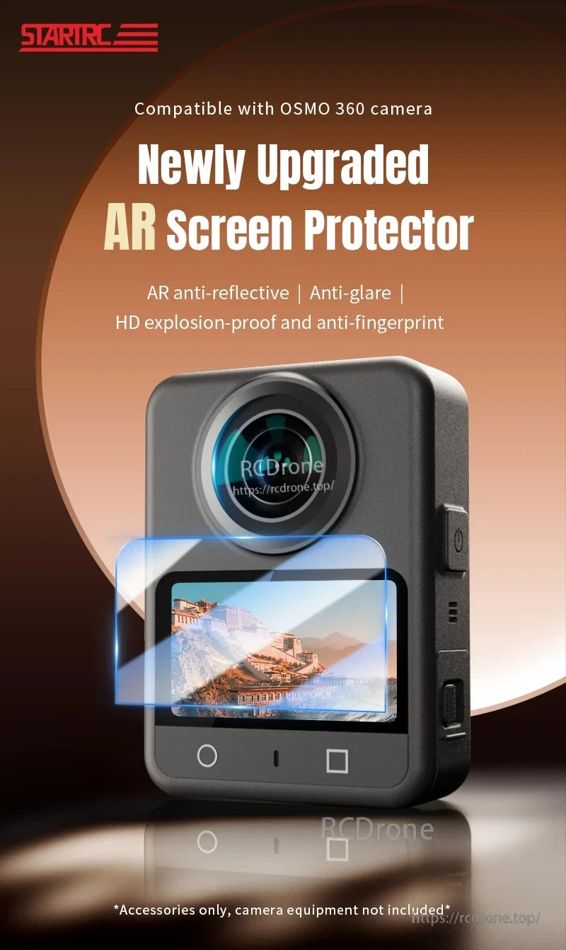 Osmo 360 Tempered Glass Film, AR screen protector for OSMO 360: anti-reflective, anti-glare, explosion-proof, anti-fingerprint. Accessories only.