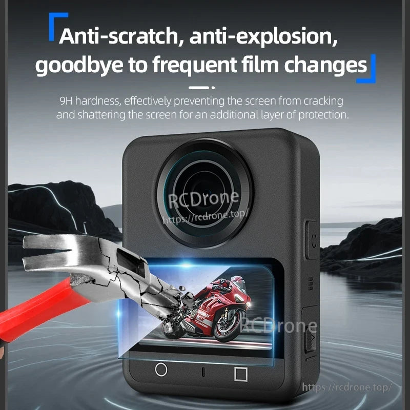 Osmo 360 Tempered Glass Film, Durable 9H hardness screen protector with anti-scratch and anti-explosion features for reliable drone screen protection.