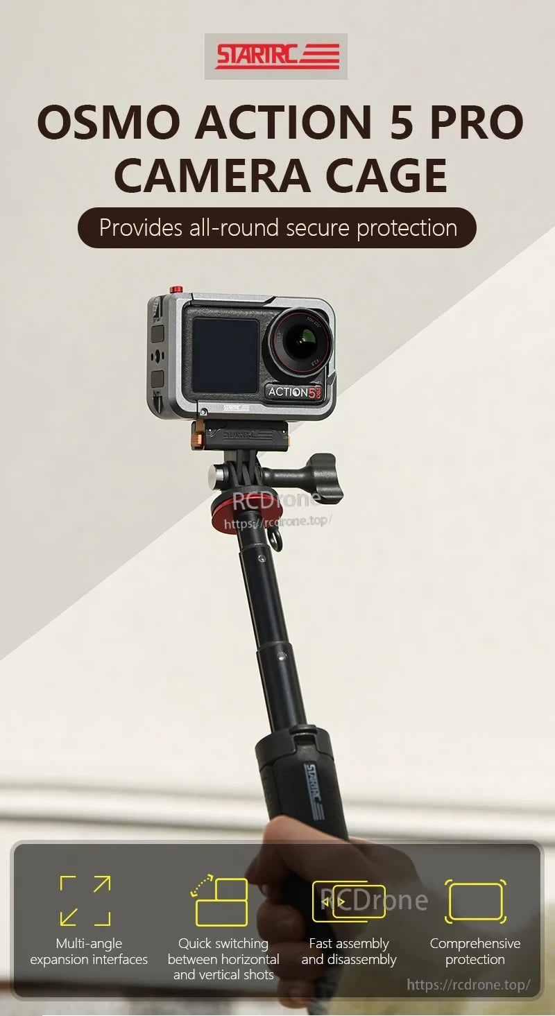Osmo Action 5 Pro Cage, Osmo Action 5 Pro Camera Cage provides secure protection, quick assembly, multi-angle mounting, and full coverage for versatile shooting.