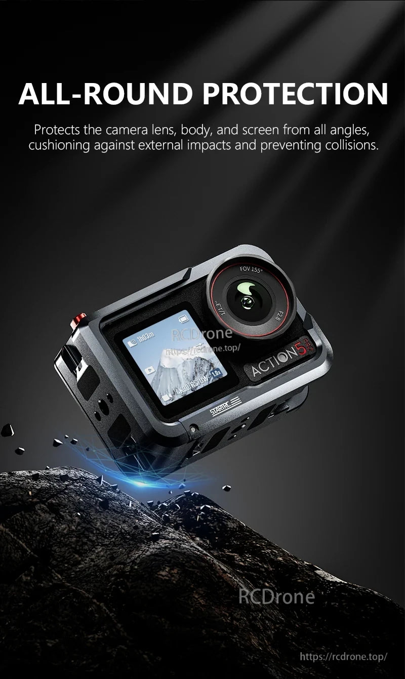 Osmo Action 5 Pro Cage, Provides full protection for camera lens, body, and screen with impact cushioning and collision prevention.