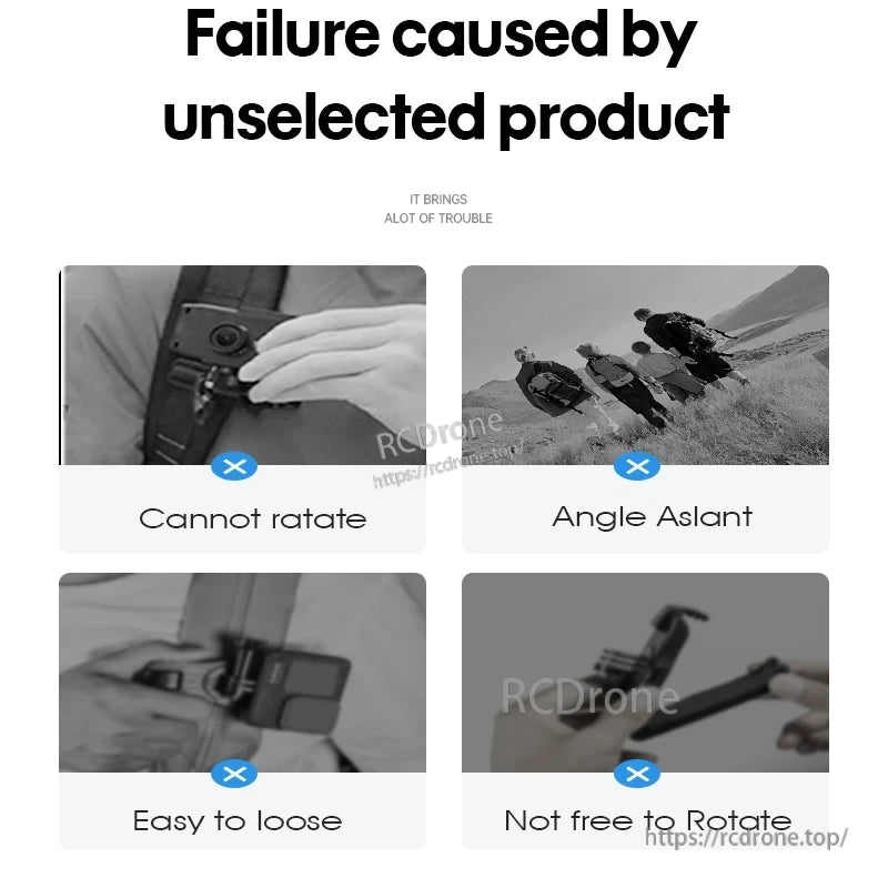 Osmo Action 5 Pro Clamp, Cannot rotate, slanted angle, easy to loosen, not free moving.