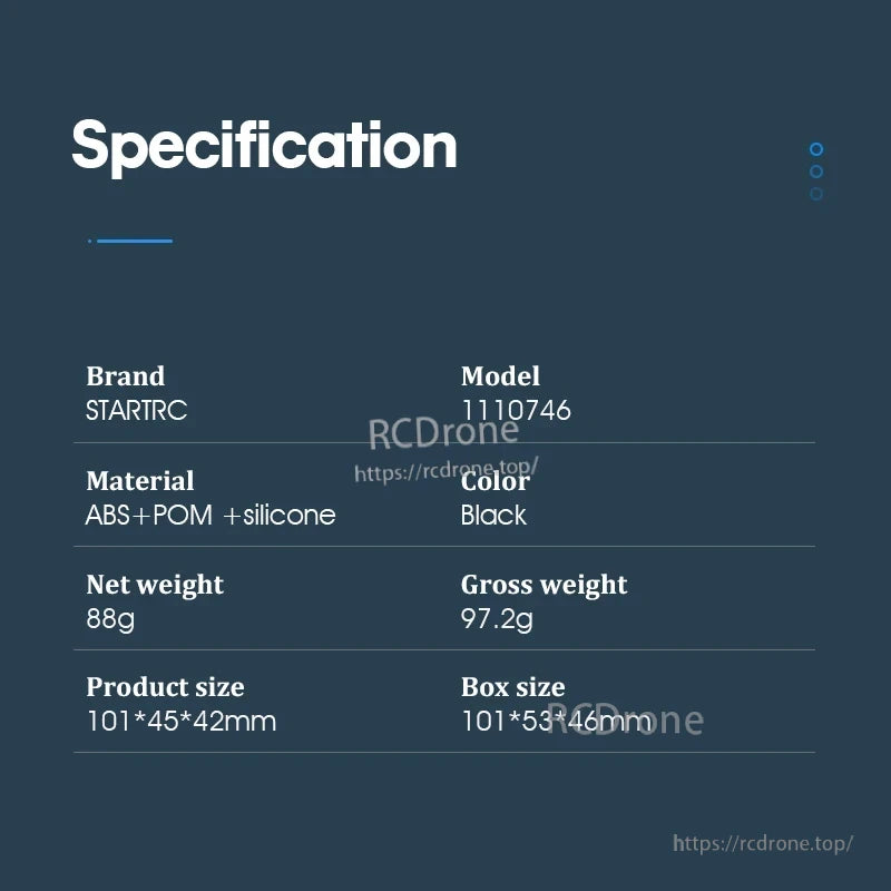Osmo Action 5 Pro Clamp, STARTRC 1110746 black clamp made of ABS, POM, and silicone; weighs 88g; dimensions: 101×45×42mm.