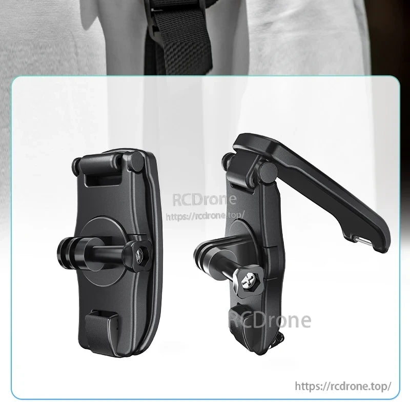 Osmo Action 5 Pro Clamp, The text suggests flexibility in device orientation, suitable for both upright and horizontal use.