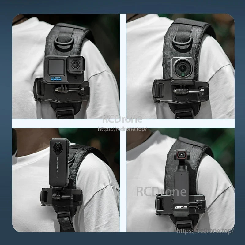 Osmo Action 5 Pro Clamp, Adjustable strap fit and three-gear buckle design provide a secure and steady clamp on backpacks.