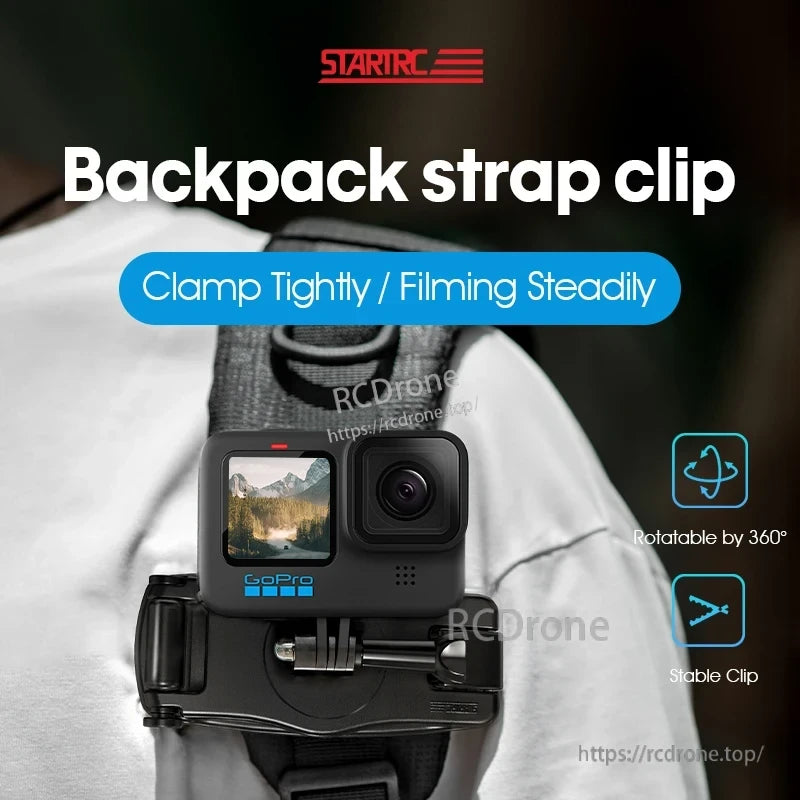 Osmo Action 5 Pro Clamp, 360° rotatable camera mount clip for backpack strap