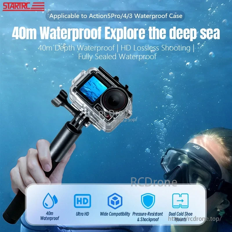 Osmo Action 5 Pro Dive Case, Waterproof case for Action5 Pro/4/3, 40m depth rating. HD lossless, sealed, pressure and shock resistant, dual cold shoe mounts, ultra HD, widely compatible.