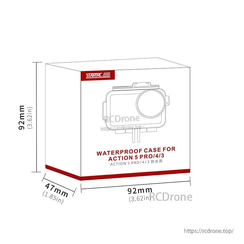 Osmo Action 5 Pro Dive Case, Waterproof case for Action 5 Pro/4/3, dimensions 92x47x92mm