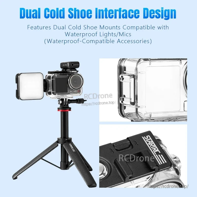 Osmo Action 5 Pro Dive Case, Dual Cold Shoe Interface for Waterproof Lights and Mics